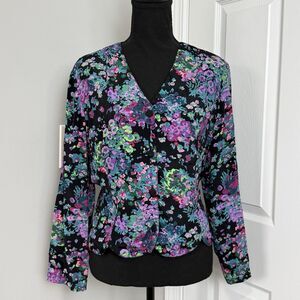 Vtg Carole Little Top Womens 10 Petite Floral Boho Artsy Scalloped Cottage 90s